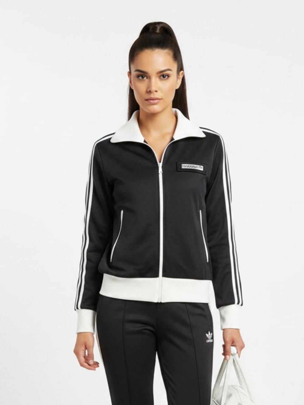 Adidas Black & White Long Sleeve Zip Sport Athletic Warmup Jacket L